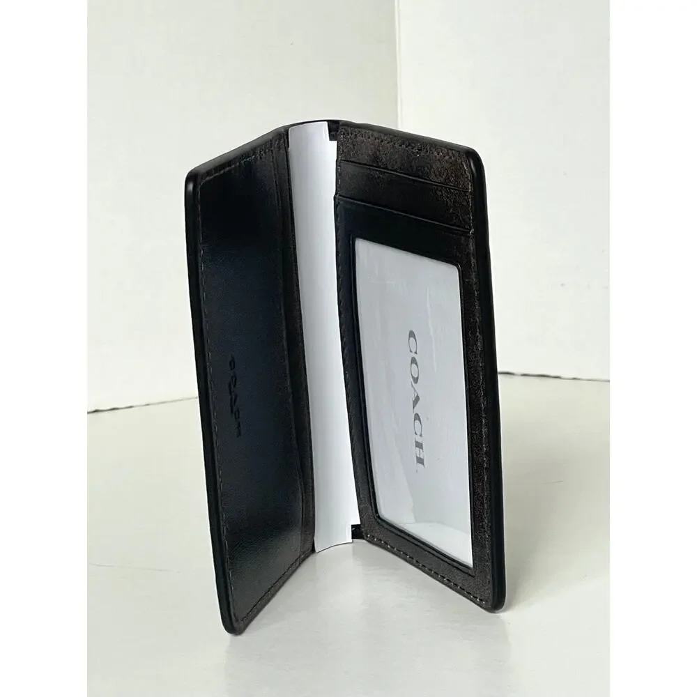 Coach CEU95 Mens Black Brown Loved Leather Bifold ID Wallet
